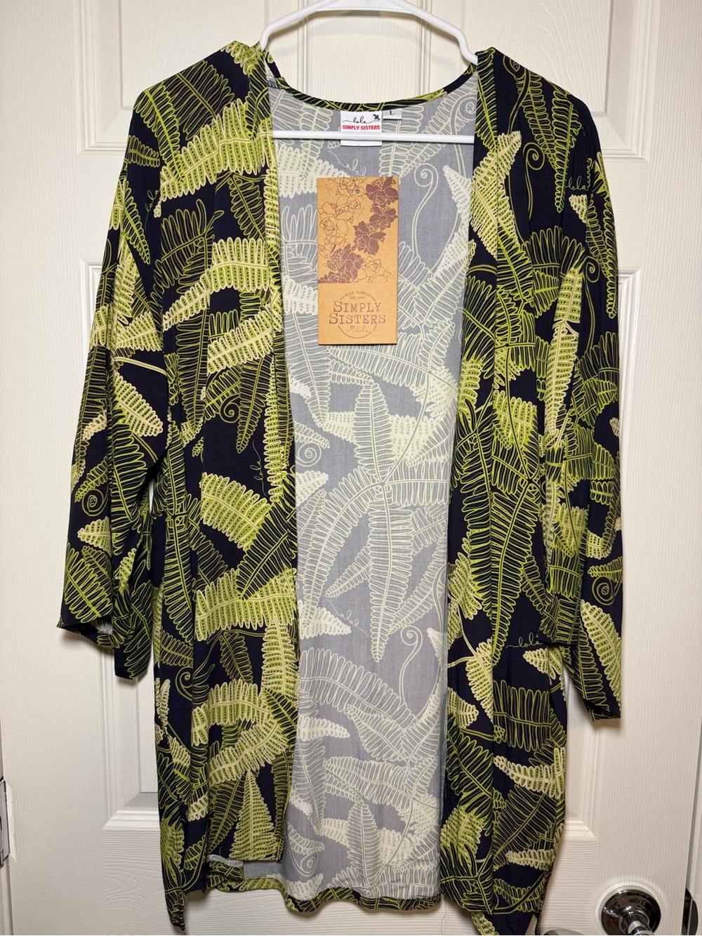 Simply Sisters Black & Lime Leaf-Print Open Cardigan